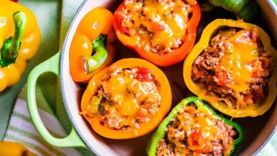 Ground Beef Stuffed Green Bell Peppers With