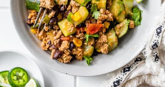 Ground Turkey Skillet With Zucchini, Corn, Black Beans And Tomato