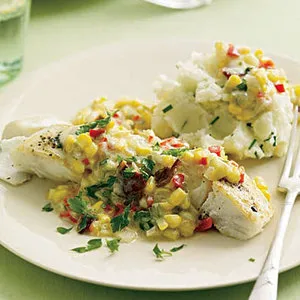 Halibut With Corn And Pepper Relish