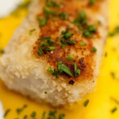 Halibut With Nut Crust And Apple Vinaigrette