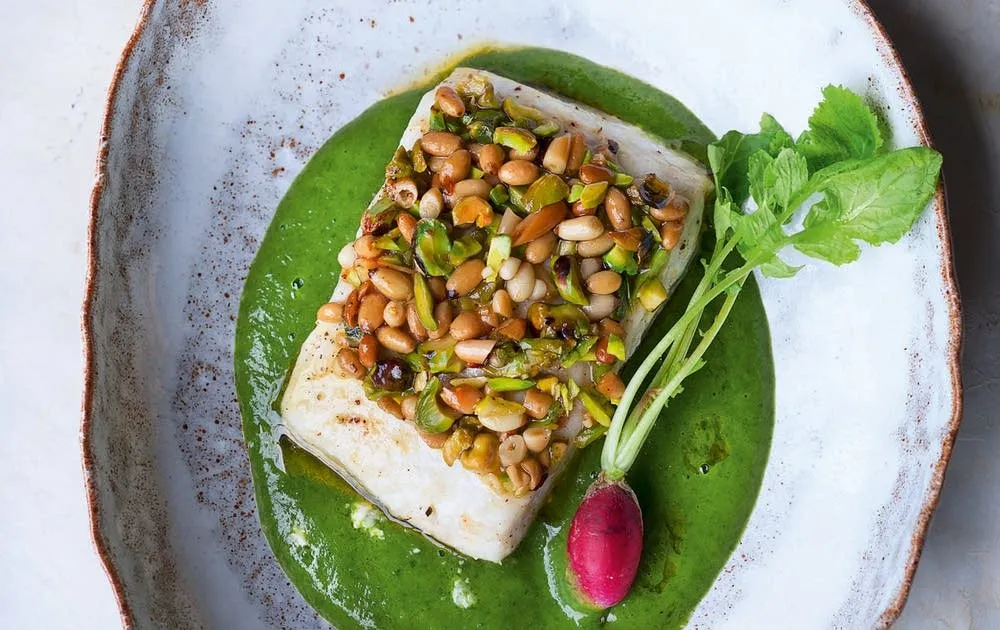 Halibut With Pine Nut And Parmesan Crust