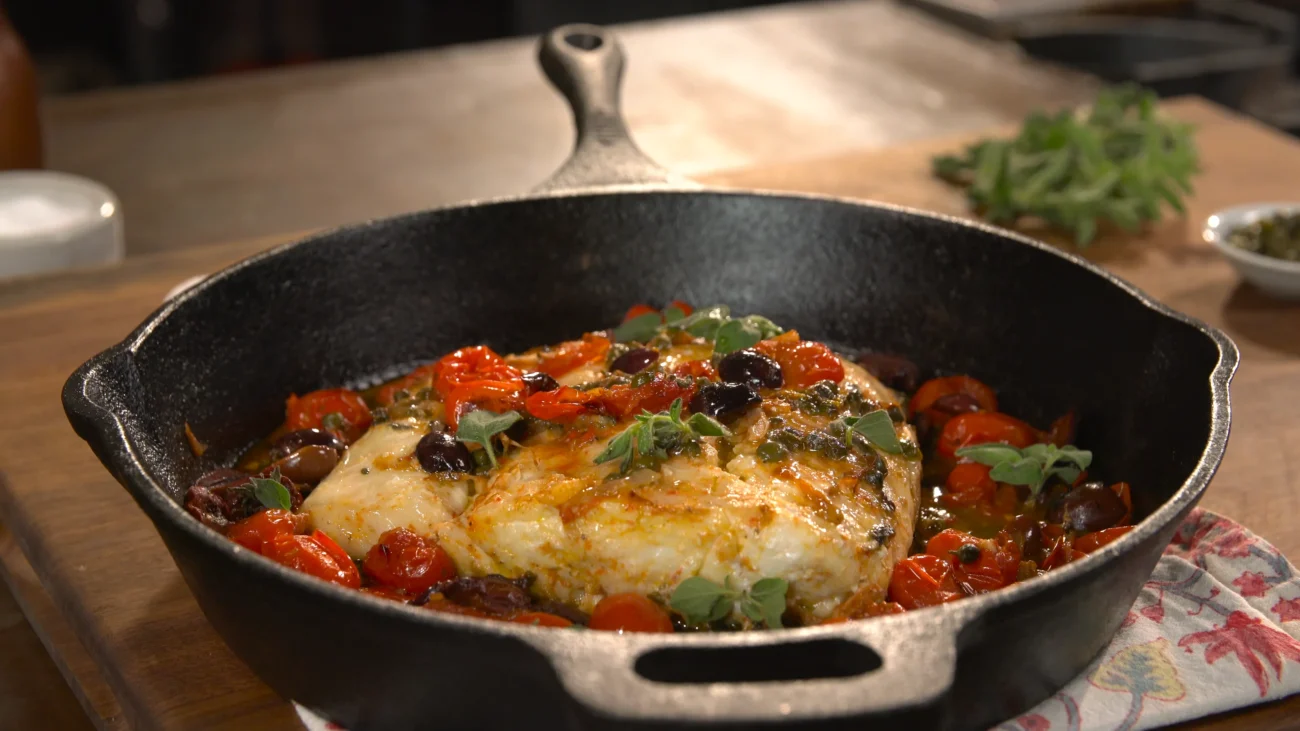 Halibut With Tomato, Capers And Olives