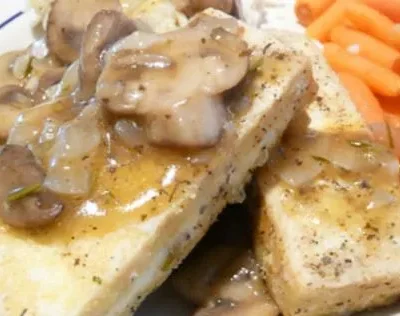 Herb Crusted Tofu With Mushroom Gravy