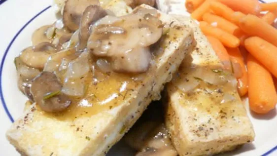 Herb Crusted Tofu With Mushroom Gravy