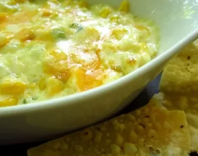 Hot Corn Dip With Crispy Tortilla Chips