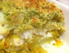 Layered Fish And Potato Pie With Saffron Leeks