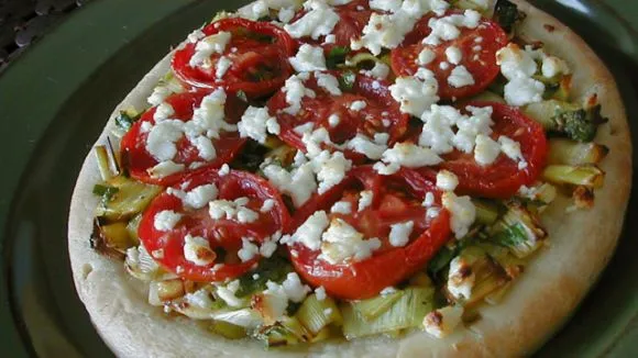 Leek, Tomato, Goat Cheese Pizza