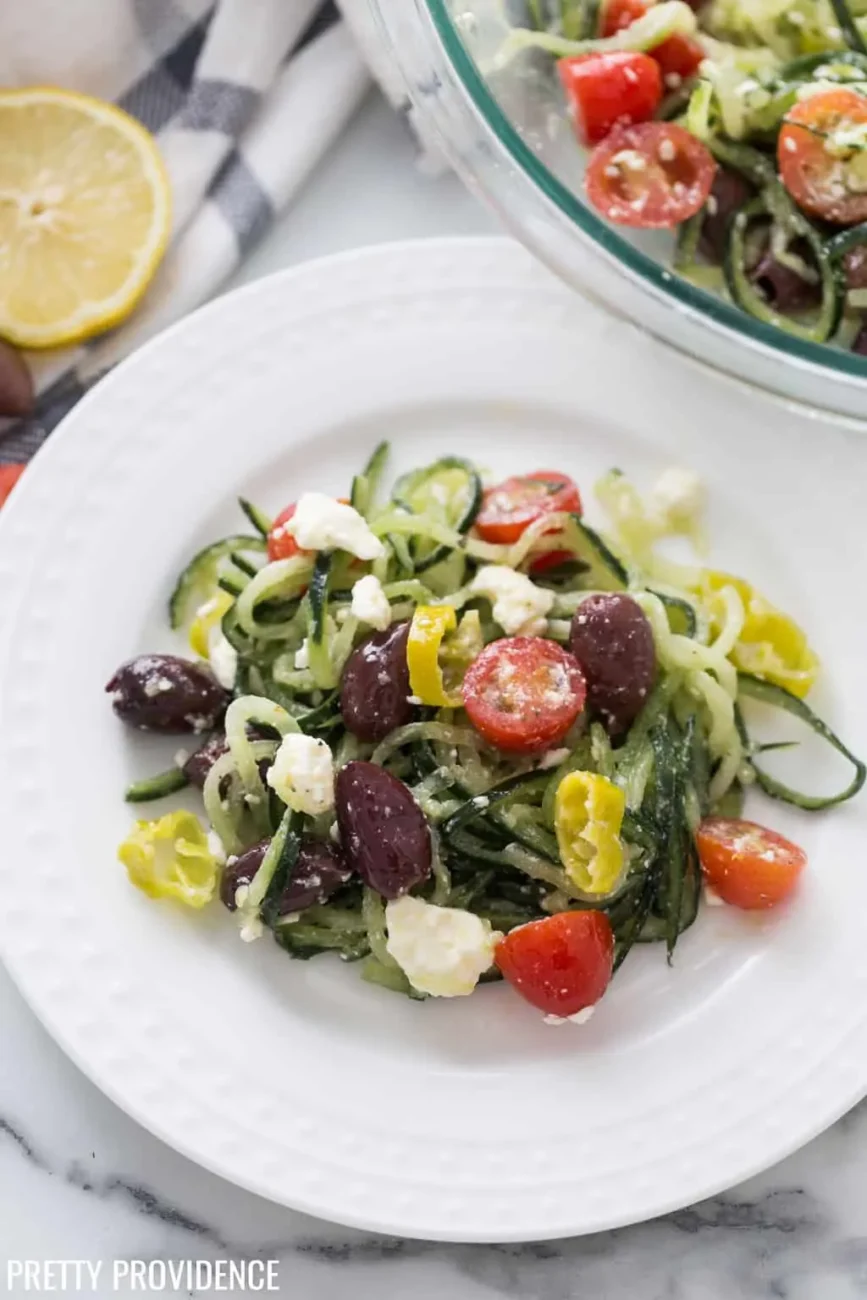 Lemon Feta Greek Cucumber Noodle Salad