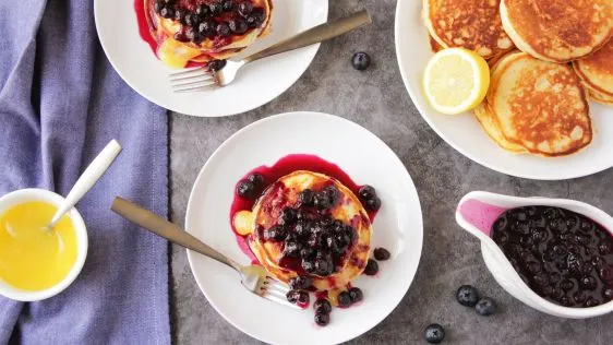 Lemon Ricotta Pancakes With Warm Blueberry