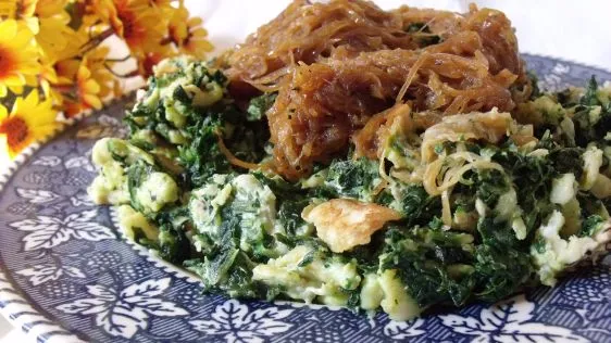 Matzo Brei With Creamed Spinach And Crispy