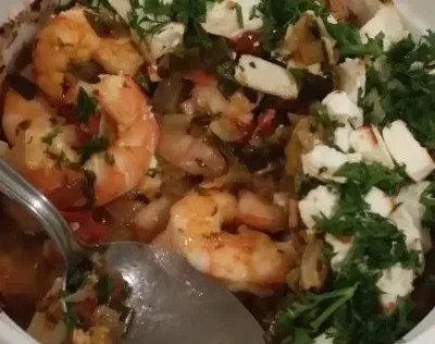 Mean Chefs Baked Prawns With Feta