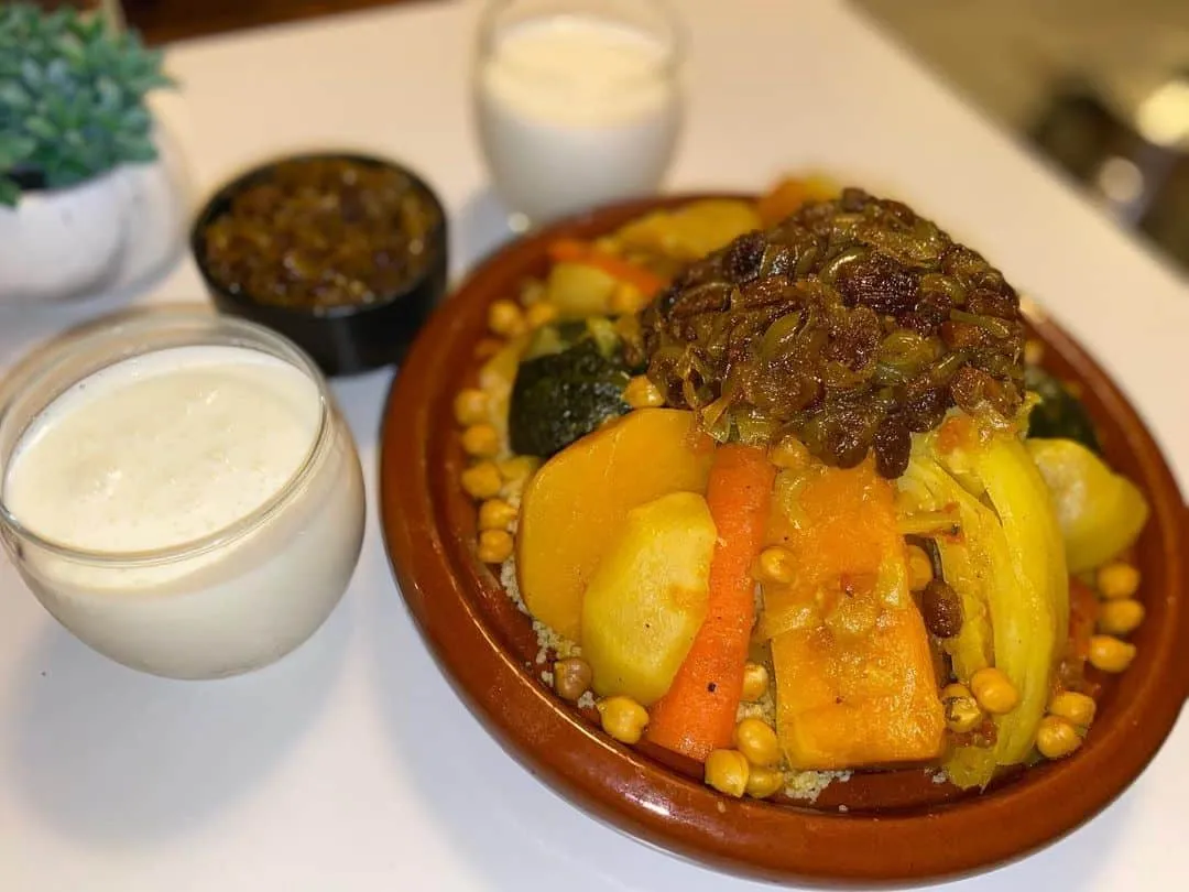 Moroccan Couscous with Sweet Tfaya Sauce