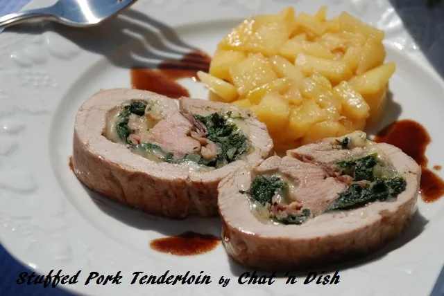 Mozzarella and Prosciutto Stuffed Pork Tenderloin with Spinach