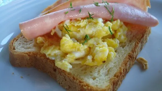 Open-Face Danish Ham And Egg Sandwich