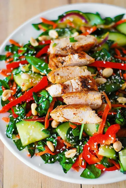 Oriental Noodle Salad With Peanuts, Spinach