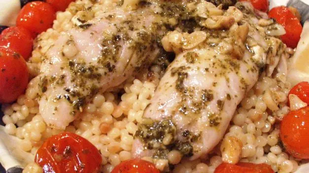 Oven Roasted Tilapia With Tomatoes, Pesto