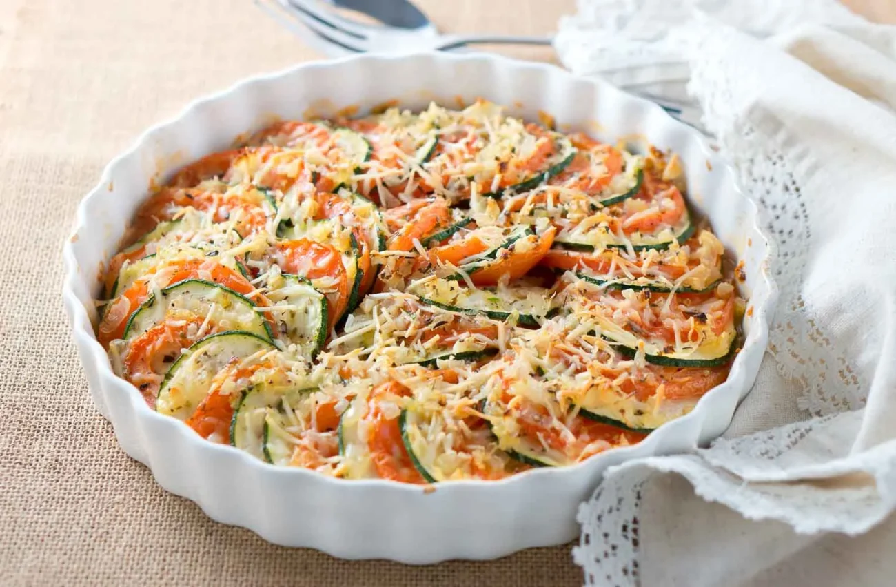 Parmesan-Topped Zucchini, Onion, and Tomato Medley