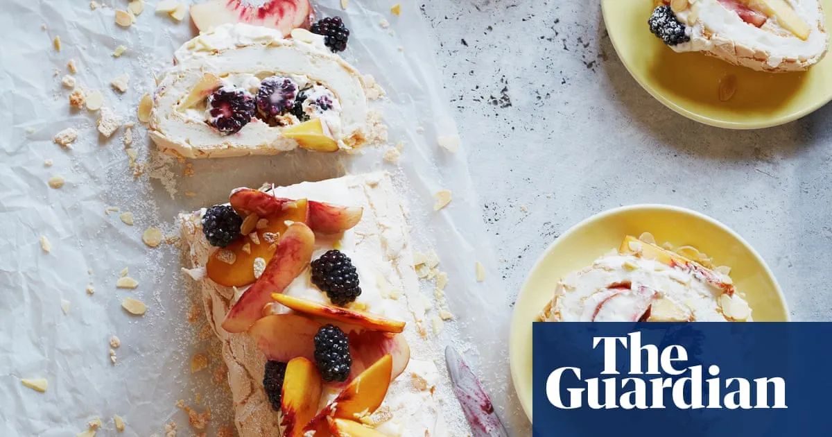 Peach And Passionfruit Pavlova Roll