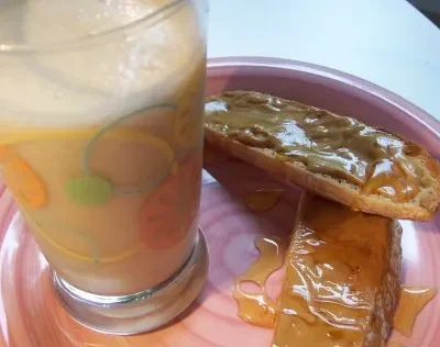 Peanut Butter Toast With Icy- Cold Banana Milk