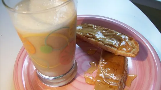 Peanut Butter Toast With Icy- Cold Banana Milk