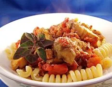 Penne With Grilled Chicken And Eggplant