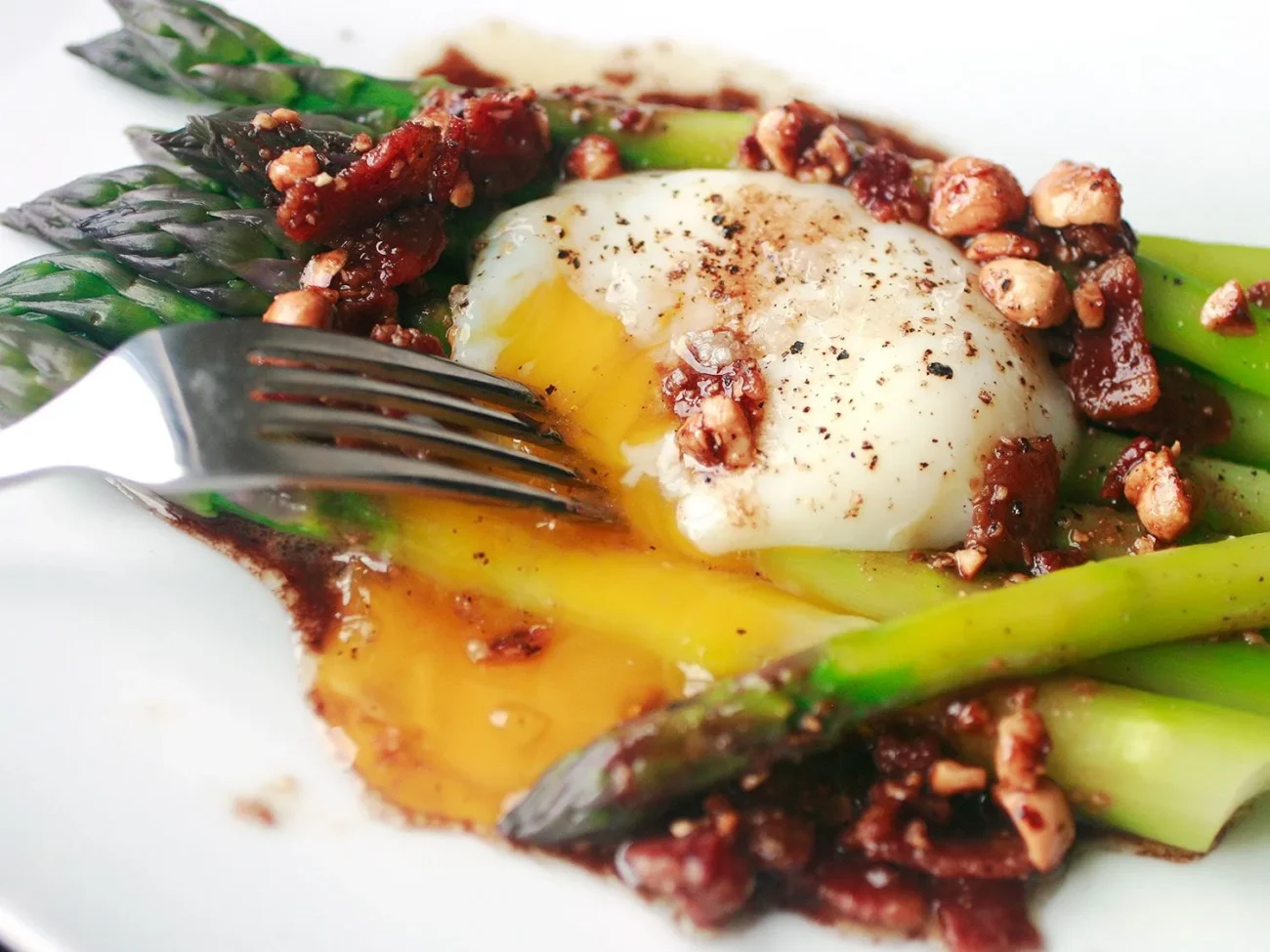 Perfectly Poached Eggs Over Tender Steamed Asparagus