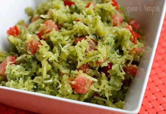 Pesto Spaghetti Squash With Tomatoes