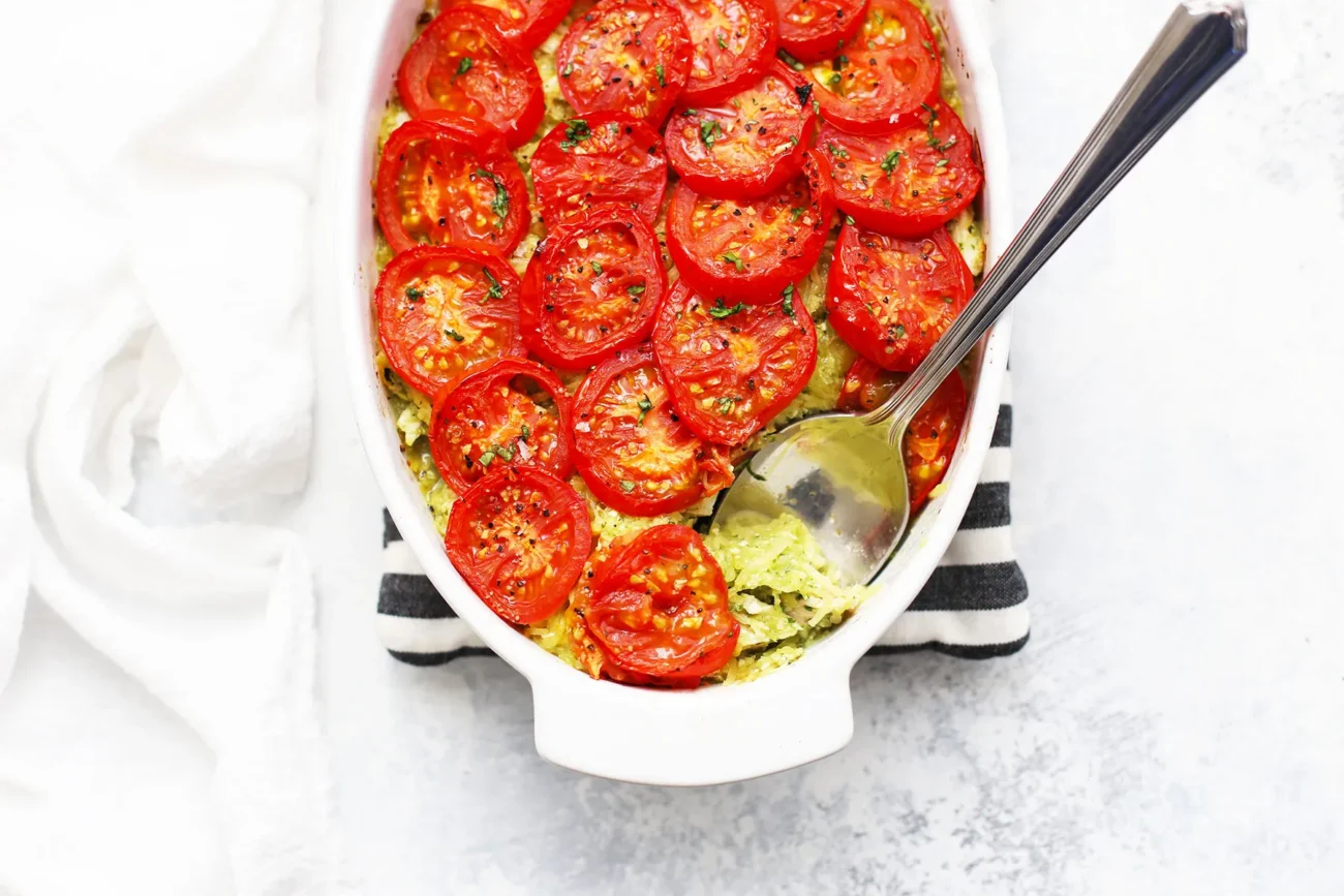 Pesto Spaghetti Squash With Tomatoes