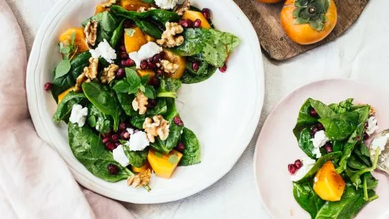 Pomegranate Persimmon Salad With Warm Goat