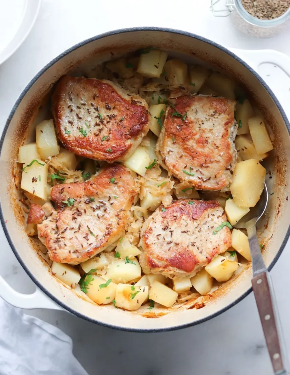 Pork Chops With Sauteed Apples And Sauerkraut