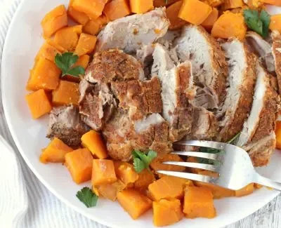 Pork Roast Over Sweet Potatoes For The Crock