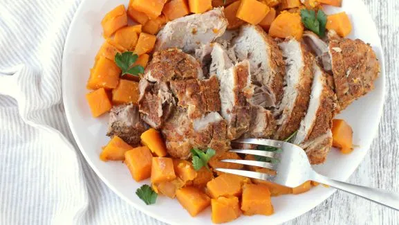 Pork Roast Over Sweet Potatoes For The Crock