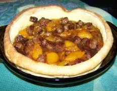 Puff Pancake With Peaches And Sausage