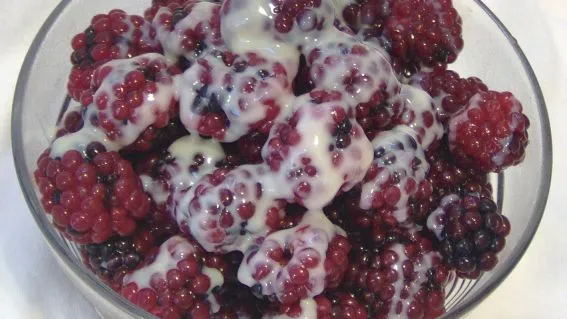 Raspberries And Sweetened Condensed Milk