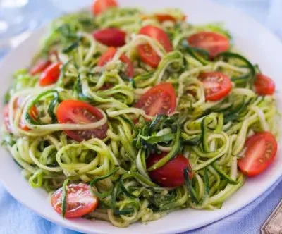 Raw Angel-Hair Zucchini Pasta With Fresh Pesto