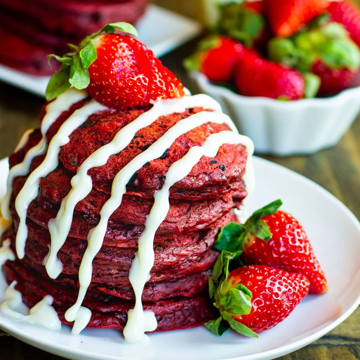 Red Velvet Pancakes With Cream Cheese Topping