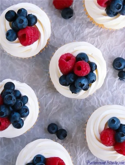 Red, White And Blueberry Cheesecake Cupcakes