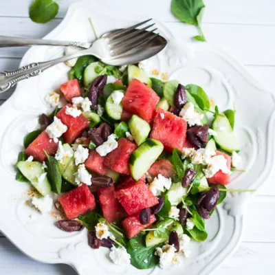 Refreshing Watermelon And Watercress Salad With Feta Cheese