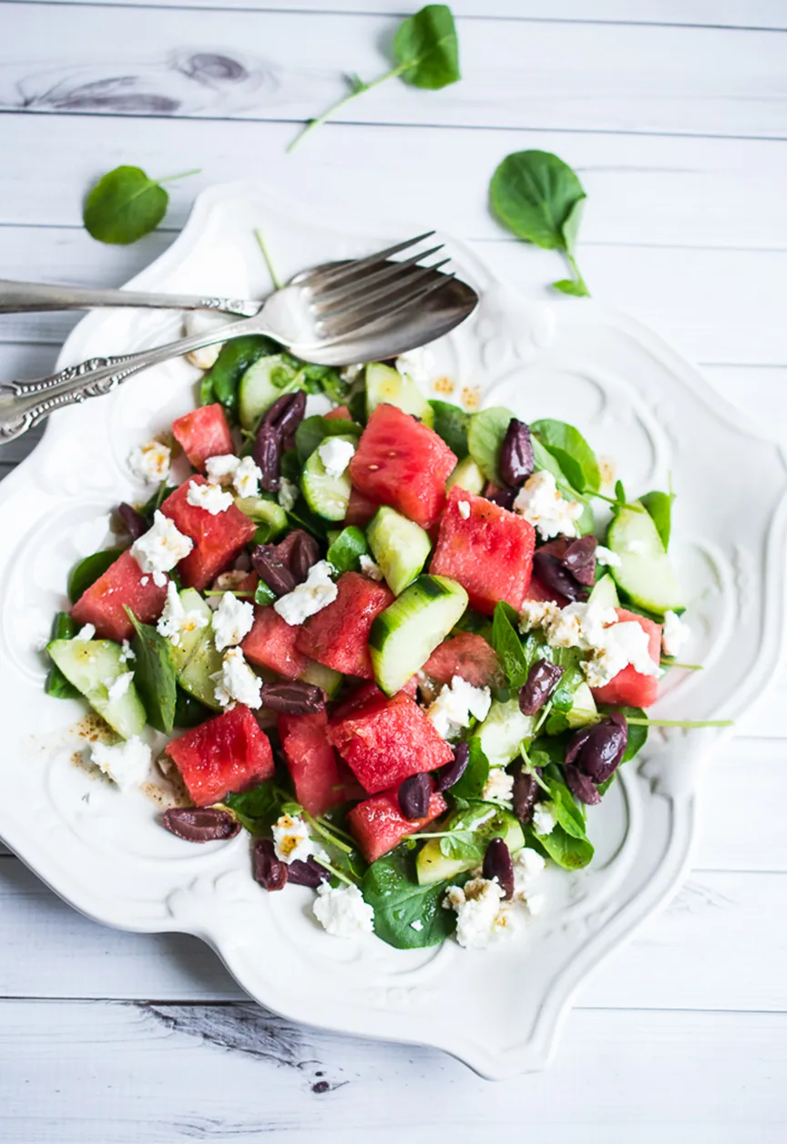 Refreshing Watermelon and Watercress Salad with Feta Cheese