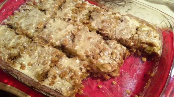 Rhubarb Streusel Bars With Ginger Icing