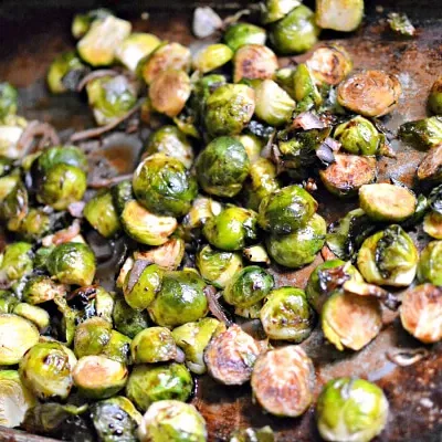 Roasted Brussels Sprouts And Shallots With Balsamic Glaze