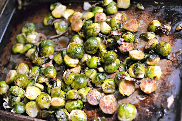 Roasted Brussels Sprouts And Shallots With Balsamic Glaze