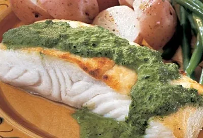 Roasted Halibut With Fresh Herb Sauce