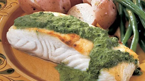 Roasted Halibut With Fresh Herb Sauce