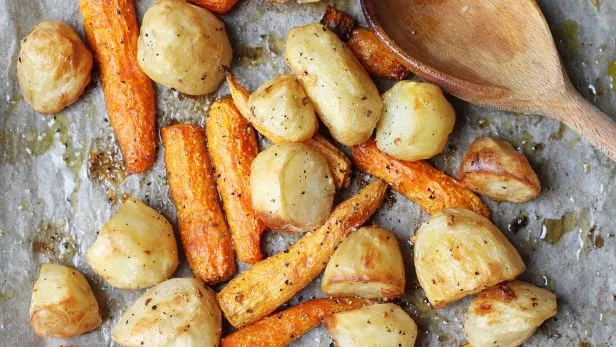 Roasted Potatoes And Baby Carrots