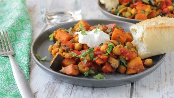 Roasted Sweet Potato, Bell Pepper, and Eggplant Casserole