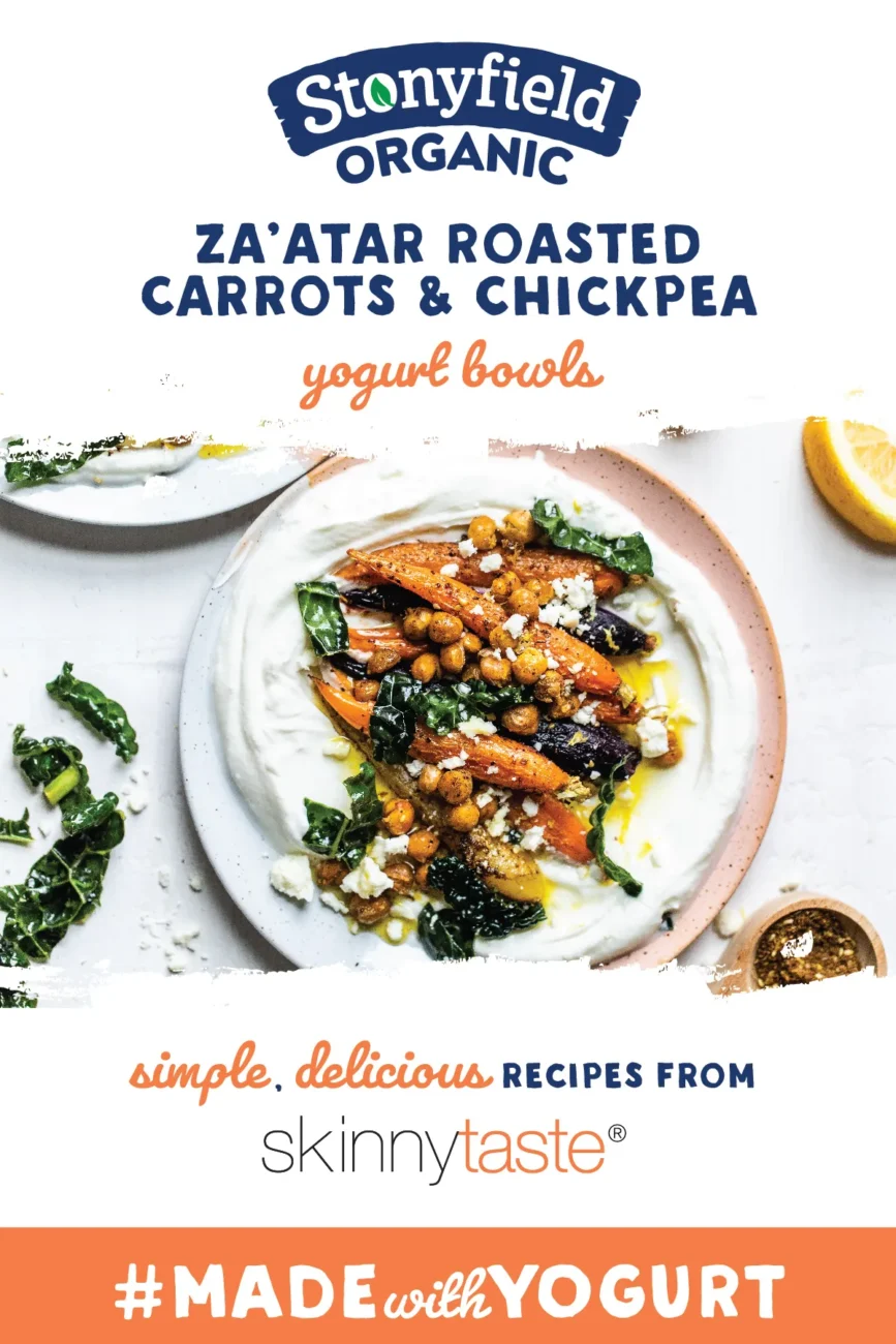 Roasted Za’atar Carrots and Chickpeas with Yogurt Dressing Bowl