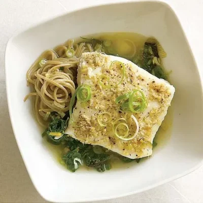 Saffron Scented Halibut With Spinach