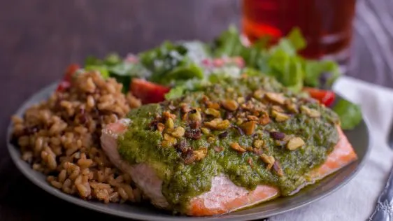 Salmon Fillets With Pesto And Pistachios