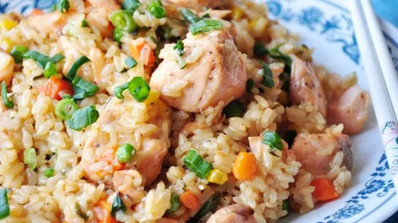 Salmon Pilaf With Green Onions